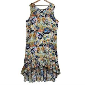 Tolani Dress Sz 2X Modal Multi Print Floral Sleeveless Hi Low Ruffle Flounce Hem